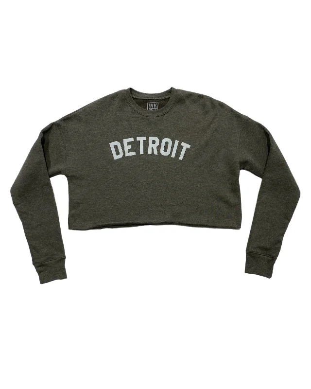 Ink Detroit Women's Cropped Fleece Crewneck Sweatshirt - Dark Heather Grey