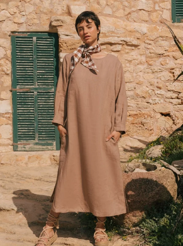 Amalia Long-Length Linen Dress - Rosy Brown