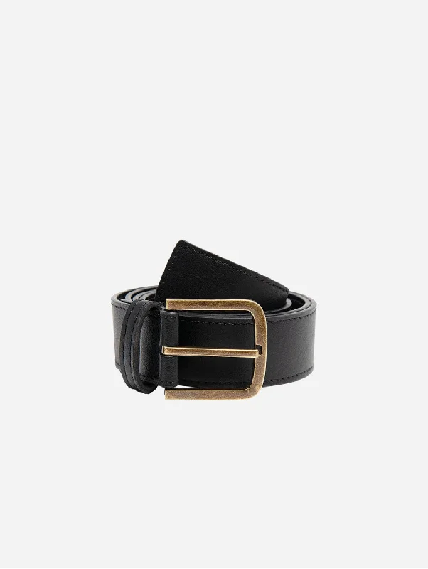 Bo Brass Buckle Vegan Leather Belt | Black