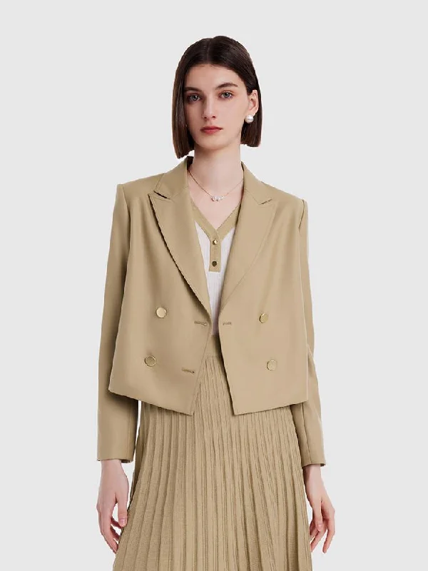 Light Camel Worsted Woolen Cropped Women Blazer