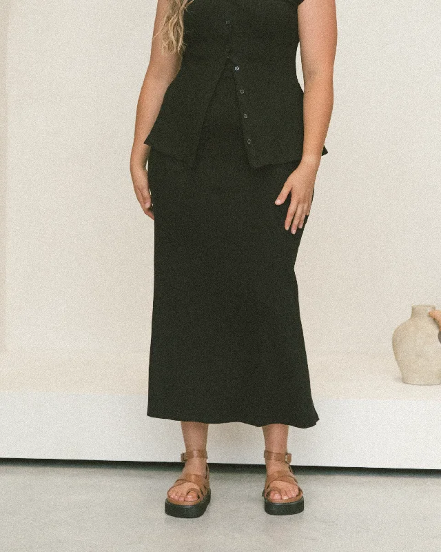 Marley Maxi Ribbed Skirt | Black